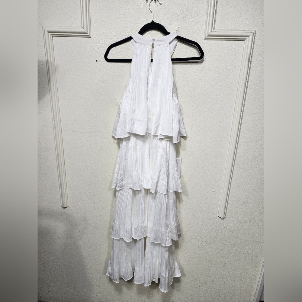 Lulus Tier and Far White Tiered Pleated Halter Midi Dress S Wedding Party Bridal - Picture 10 of 12